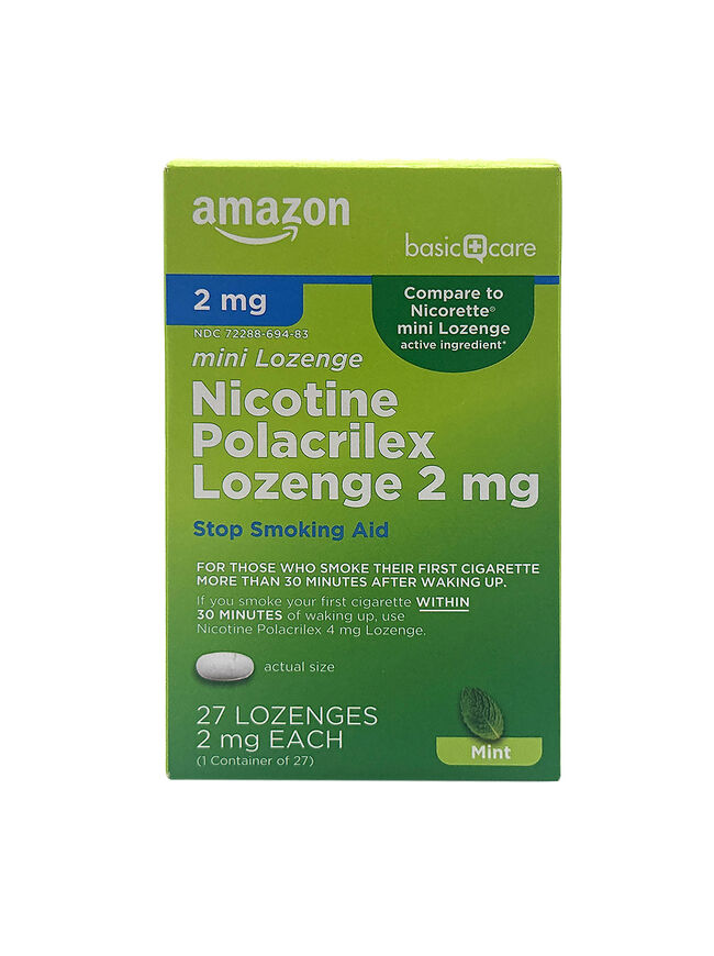Amazon Basic Care Mini Nicotine Polacrilex Lozenge, 2 Mg (Nicotine), Mint Flavor, 27 Count
