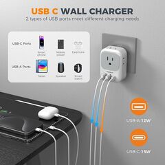 South Africa Plug Adapter 2 Pack, TESSAN Type M Power Adapter with 4 AC Outlets 3 USB Ports(1 USB C), Adaptor US to Botswana Namibia Nepal Bhutan