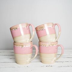 Bosmarlin Ceramic Coffee Mug Set of 4, 17 Oz, 5 Colors to Choose, Tea Cups, Dishwasher and Microwave Safe, Reactive Glaze (Pink)