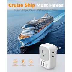 European Travel Plug Adapter USB C, TESSAN International Plug Adapter with 4 AC Outlets 3 USB Charging Ports, Type C Europe Power Adaptor for US to EU France Germany Iceland Spain Italy