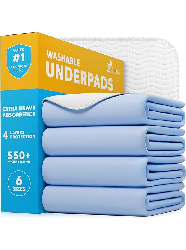 GREEN LIFESTYLE Washable Underpads - Large Bed Pads for use as Incontinence Bed Pads, Reusable Pet Pads, Great for Dogs, Cats, Bunny, Seniors Bed Pad (Pack of 4 - 30x34)