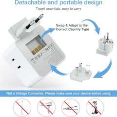 TESSAN All European UK Travel Plug Adapter Kit, International Detachable with 3 Outlet 3 USB Charger (1 USB C), Type C/G/E/F EU Ireland Power Adaptor, US to Europe Italy Spain France Greece