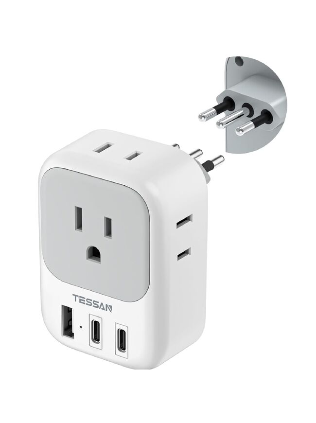 TESSAN Italy Travel Plug Adapter, Type L Adapter for Travel with 4 Outlets 3 USB (2 USB-C), Power Adaptor for US to Italy Chile Rome Uruguay Milan Libya