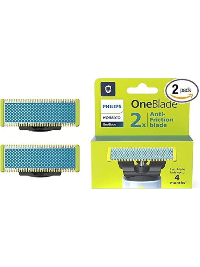 Philips Norelco OneBlade Anti Friction Blade, Genuine Replacement Blade for OneBlade Electric Shaver and Trimmer, Durable Stainless Steel, Trim, Edge and Shave, 2 Pack, QP225/80
