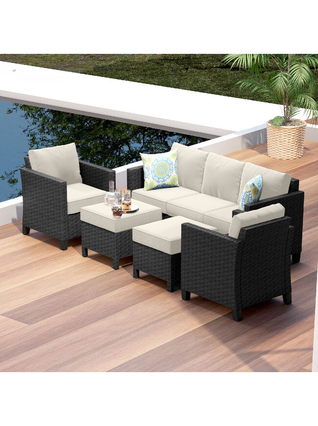 5 Piece Patio Furniture Wicker Conversation Set - 3 Colors Available