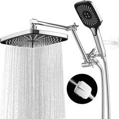 12 Inch Shower Head With Handheld Combo, High-Pressure Rain/Rainfall Shower Heads With 3+1 Settings Handheld Spray, Including 3-Way Diverter, Extension Arm - Height/Angle Adjustable(Chrome)