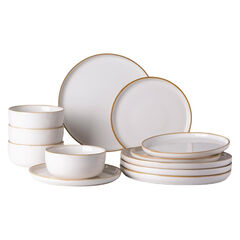 GBHOME Ceramic Dinnerware Sets for 4, 12 Pieces Stoneware Plates and Bowls Sets, Scratch Resistant Dishes, Dishwasher & Microwave Safe, Reactive Glaze-White