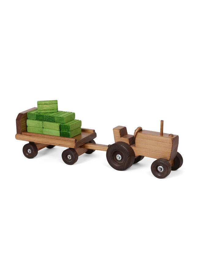 American Made Wooden Tractor and Wagon w/ Hay Bales - Several Color Options