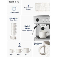 LE TAUCI Stackable Espresso Cups with Saucers and Stand, Set of 4, Arctic white