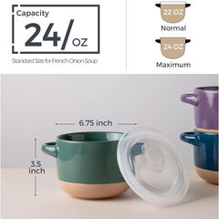 AmorArc 24 Ounces Soup Bowls with Large Handles and Lids, Stoneware Bowls Set of 4 for Soup, Cereal, Stew, Noodle, Colourful Ceramic Kitchen Bowls, Microwave&Dishwasher Safe, Multicolor