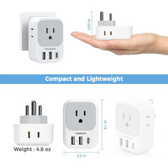 India Plug Adapter 2 Pack, TESSAN Type D Travel Adapter with 4 Outlets 3 USB Charger (1 USB C Port), US to Indian Outlet Adaptor for USA to Bangladesh, India, Kuwait, Maldives