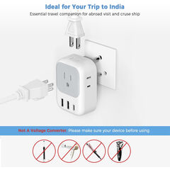 India Plug Adapter 2 Pack, TESSAN Type D Travel Adapter with 4 Outlets 3 USB Charger (1 USB C Port), US to Indian Outlet Adaptor for USA to Bangladesh, India, Kuwait, Maldives