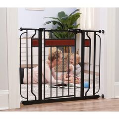 Regalo 30" Tall Designer Baby Gate - Up to 42" Wide - Black with Cherry Wood