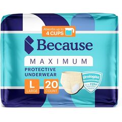 Because Discreet Maximum Adult Incontinence & Postpartum Underwear for Women, High Absorbency, Disposable, Absorbs Up to 4 Cups, Beige, Large, 20