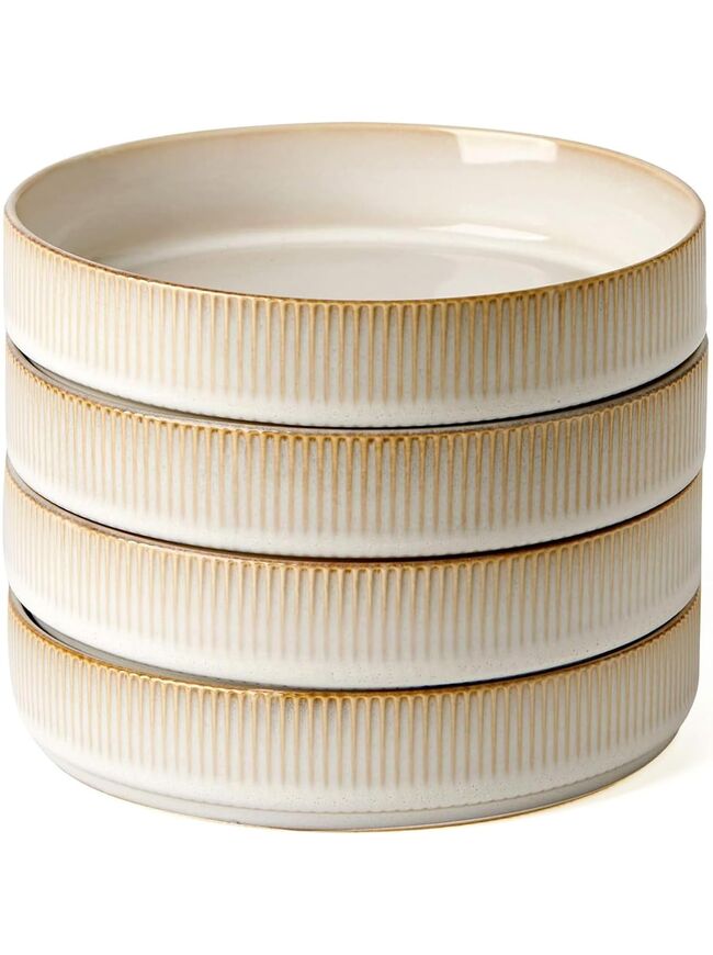famiware Star 7.5" Pasta Bowls Set, Salad Bowl Set of 4, Double Reactive Glaze, Stackable, Ideal for Your Friend for Housewarming, Festivals, Cappuccino White
