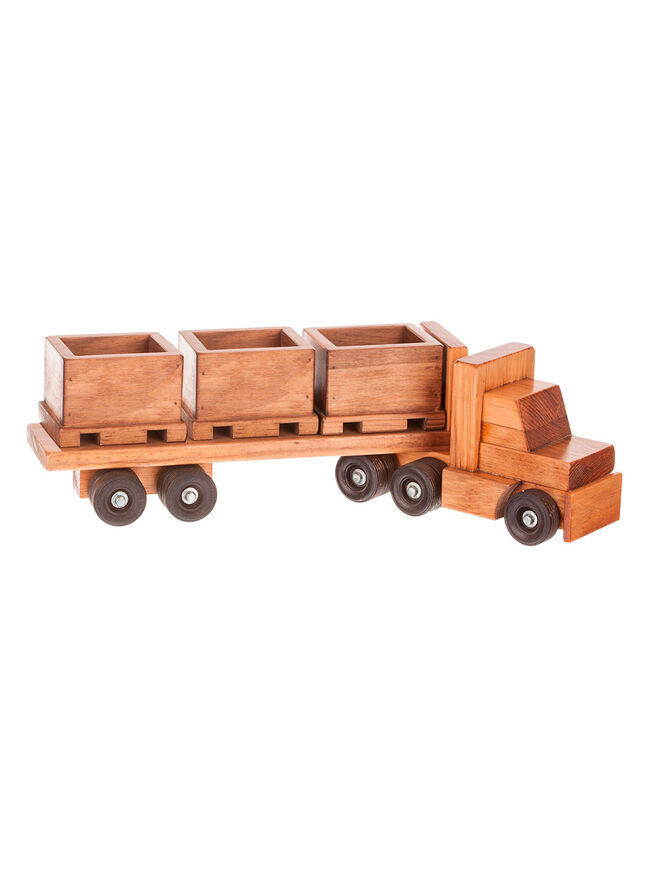 American Made Wooden Toy - Truck with Skid Trailer - Harvest