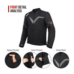 Motorcycle Jacket For Men with CE Armored Mesh Airflow, Medium Black