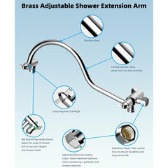 Hibbent 12'' All Metal Shower Head, High Pressure Rainfall Shower Head, Handheld Showerhead Combo, 12'' Adjustable Curved Shower Extension Arm, 7-Spray, 71'' Hose, Adhesive Showerhead Holder, Chrome