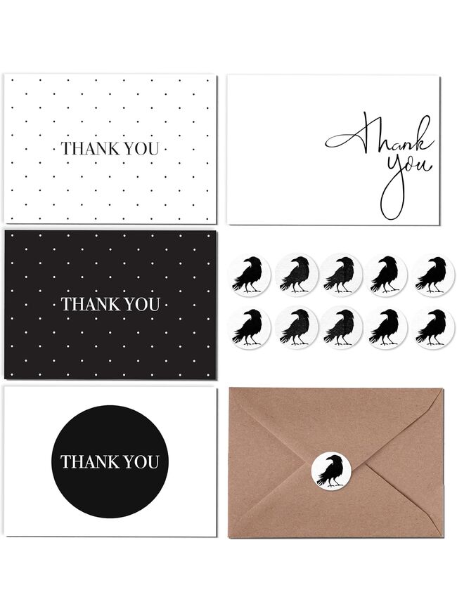 Thank you cards with kraft envelopes and stickers, pack of 100 psc, 4x6 inch, 4 designs, suitable for business, wedding, bridal & baby shower, funeral