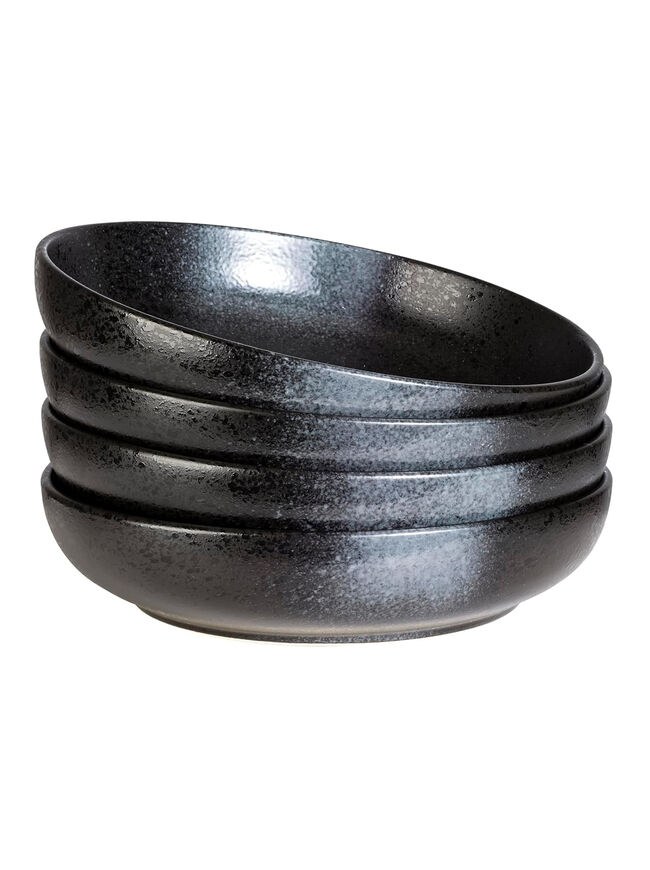 S&Q'S CERAMICS Large Pasta Bowls, 65 ounce Large Salad Bowls Set of 4, 10'' Ceramic Wide Shallow Bowl Plates, Large Serving Bowls for Fruit, Party Entertaining, Microwave Safe(Black and Grey)