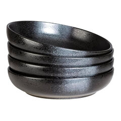 S&Q'S CERAMICS Large Pasta Bowls, 65 ounce Large Salad Bowls Set of 4, 10'' Ceramic Wide Shallow Bowl Plates, Large Serving Bowls for Fruit, Party Entertaining, Microwave Safe(Black and Grey)