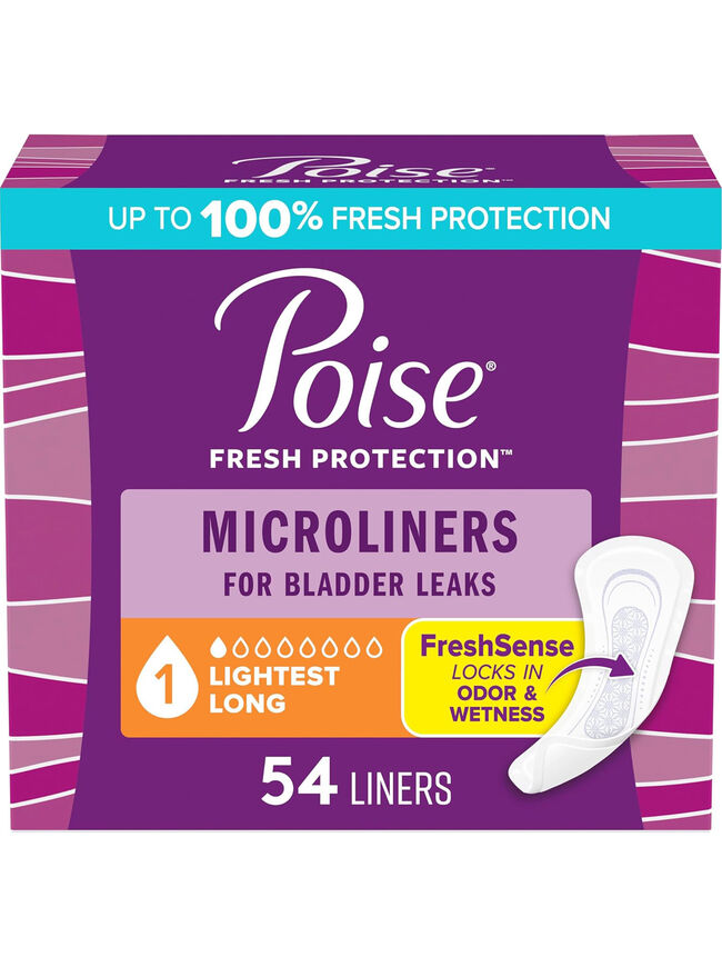 Poise Daily Microliners, Incontinence Panty Liners, 1 Drop, Regular, 54 Ct