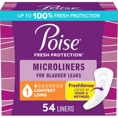 Poise Daily Microliners, Incontinence Panty Liners, 1 Drop, Regular, 54 Ct