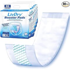 LivDry Incontinence Booster Pads, Use with Adult Diapers for Women and Men, Extra Comfort Softness, Disposable Pad (80 Count, Regular Length)