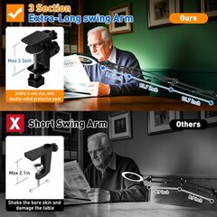Ultra Long 3-Section Swing Arm 12X Magnifying Glass with Light and Stand, 4-way Large Strong Metal Clamp Lighted Magnifier Lamp, 5 Color Modes LED Magnifying Lamp for Workbench, Crafting, Hobby