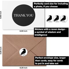 Thank you cards with kraft envelopes and stickers, pack of 100 psc, 4x6 inch, 4 designs, suitable for business, wedding, bridal & baby shower, funeral