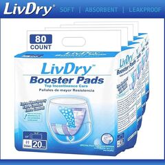 LivDry Incontinence Booster Pads, Use with Adult Diapers for Women and Men, Extra Comfort Softness, Disposable Pad (80 Count, Regular Length)