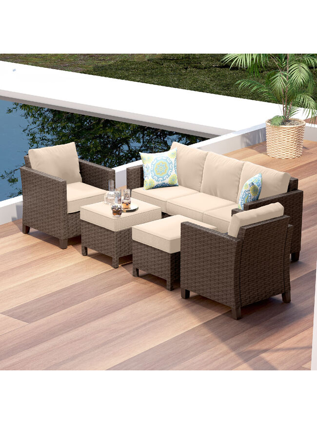 5 Piece Patio Furniture Wicker Conversation Set - 3 Colors Available