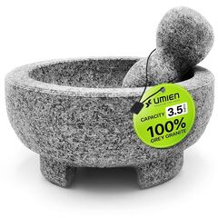 Umien™ Granite Mortar and Pestle Set - 100% Granite - 3.5-Cups - 8-Inch – Avocado Tool Included – Natural Stone Molcajete for Spices, Pestos, & Guacamole (Grey) - Stone Grinder - Guacamole