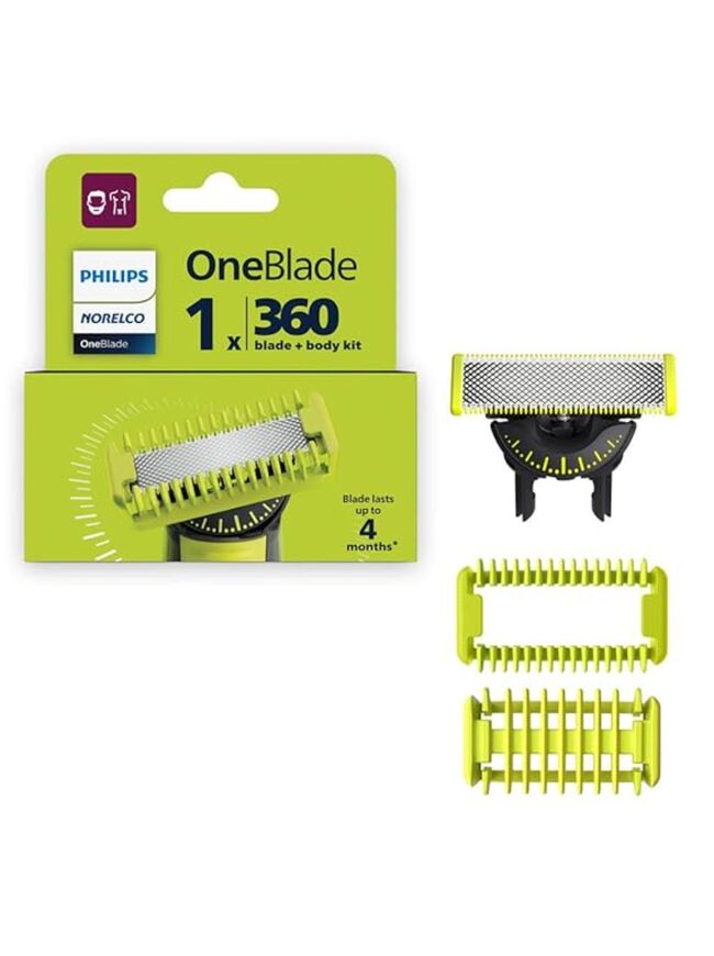 Philips Norelco OneBlade 360 Blade, Genuine Replacement Blade, Face/Body Kit, for OneBlade Electric Shaver and Trimmer, Durable Stainless Steel, Trim, Edge and Shave, QP614/80