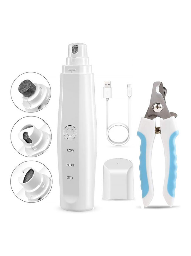 Dog Nail Grinder Upgraded Professional 2-Speed Rechargeable Electric Pet Nail Trimmer Painless Paws Grooming & Smoothing for Small Medium Large Dogs & Cats Nail Trim (White)