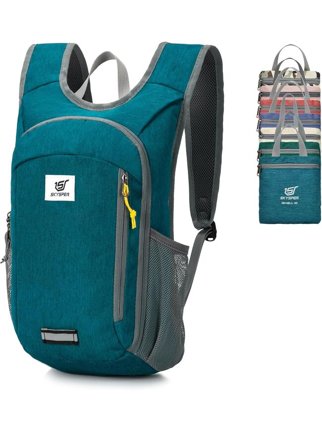 SKYSPER Small Daypack 10L Hiking Backpack Packable Lightweight Travel Day Pack for Women Men (Peacock Blue)