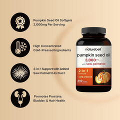 NatureBell Virgin Pumpkin Seed Oil 3,000mg Per Serving, 240 Softgels_Exp 09/2026