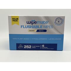 Wipemate Ultra Flushable Butt Wipes - Soothing Vitamin E & Aloe - Coconut Scent - 6 Premium Flip Top Packs - 42 Wipes Per Pack - 252 count
