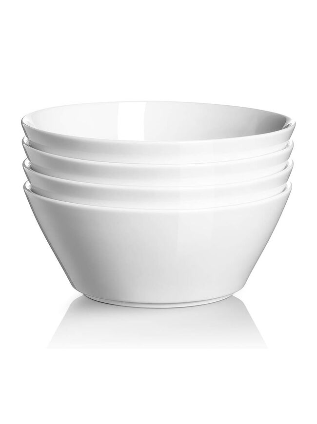 DOWAN 32 OZ Large Soup Bowls Set of 4 - White Ceramic Bowls for Ramen, Cereal, Pasta, Salad, Fruit - Dishwasher & Microwave Safe