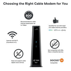 ARRIS (SBG8300) - Cable Modem Router Combo - Fast DOCSIS 3.1 Gigabit & AC2350 WiFi ,Comcast Xfinity, Cox, Spectrum & more, 1 Gbps Max Internet Speeds , 4 OFDM Channels