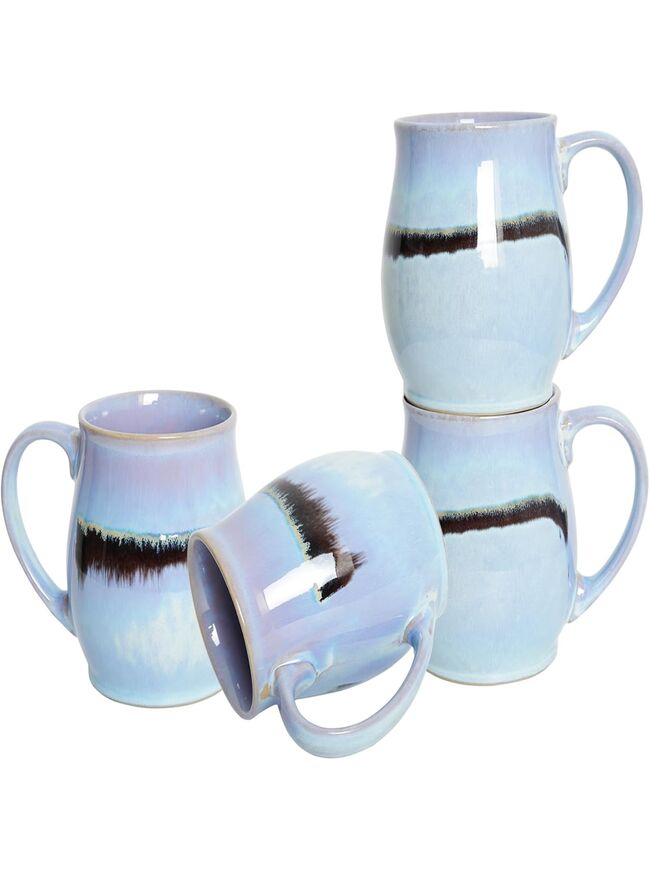 Bosmarlin Large Ceramic Coffee Mug Set of 4, 25 Oz, Coffee Cups with Big Handle, Dishwasher and Microwave Safe (Purple Blue Light)