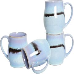 Bosmarlin Large Ceramic Coffee Mug Set of 4, 25 Oz, Coffee Cups with Big Handle, Dishwasher and Microwave Safe (Purple Blue Light)