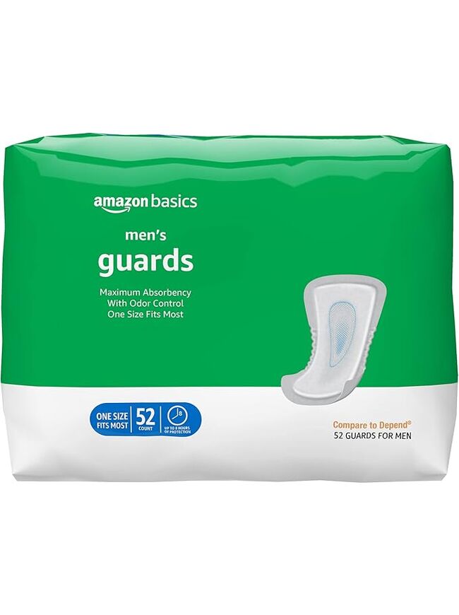 Amazon Basics Men's Incontinence Guards, Maximum Absorbency, 52 Count, (1 Pack of 52)