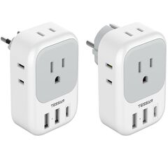 European Travel Plug Adapter, TESSAN US to France Plug Adapter with 4 AC Outlets 3 USB Ports(1 USB C), Type C/E/F Power Adaptor for USA to Europe Korea Spain Germany Iceland Russia