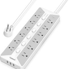 Power Strip with USB, Individual Switches, TESSAN 12 Outlets and 3 USB Ports, Long Extension Cord 6 Feet with Surge Protector for Home, Dorm and Office Accessories, 1700J Protection, Gray