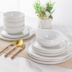 GBHOME Ceramic Dinnerware Set for 4, 12pcs Stoneware Plates and Bowls Sets, Handmade Chip and Scratch Resistant Dishes Set, Dishwasher & Microwave Safe