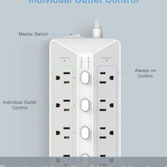Power Strip with USB, Individual Switches, TESSAN 12 Outlets and 3 USB Ports, Long Extension Cord 6 Feet with Surge Protector for Home, Dorm and Office Accessories, 1700J Protection, Gray