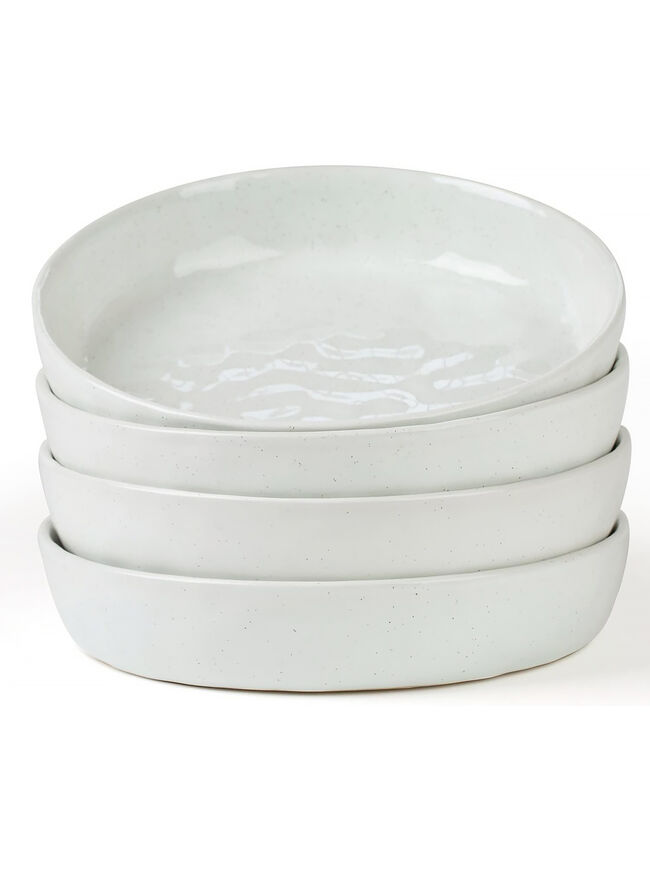 famiware Mars 4 Pieces Pasta Bowls Set, 8.5 inch Salad Bowls, Large Capacity, Bowl Sets with Brown Speckled, Microwave & Dishwasher Safe, White