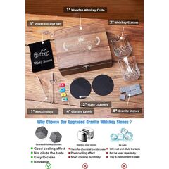 Whiskey Stones Gifts for Men, Whiskey Glasses Set of 2 with Chilling Rocks