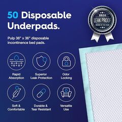 50 x PULP Premium Incontinence Bed Pads 36" x 36" | Extra Large Disposable Underpads | Heavy Duty & Ultra Absorbent Leak Proof Chucks Pads for Adults, Children, Babies & Pets | FSA & HSA Eligible